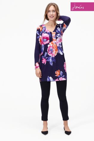 Navy Joules Lizzie Rose Print Jersey Tunic